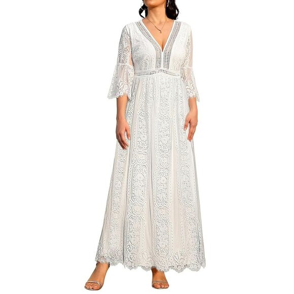 Dresses & Skirts - White Boho Lace Maxi Dress Sz 18